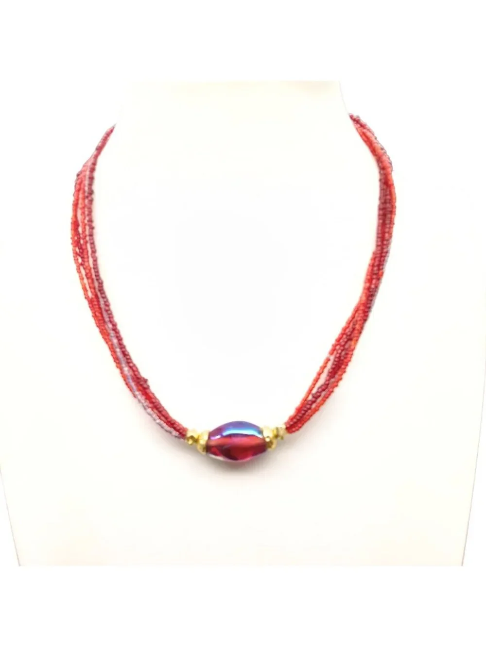 Carol Dauplaise Red Multi-Strand Beaded Necklace With Gold-Tone Accents & Irides